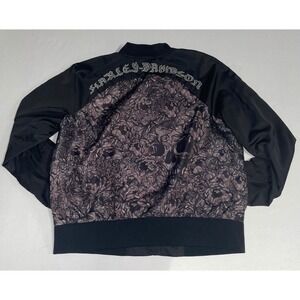 Harley Davidson Size L Floral Skull Bomber Jacket Black 
Womens Measurements Pic